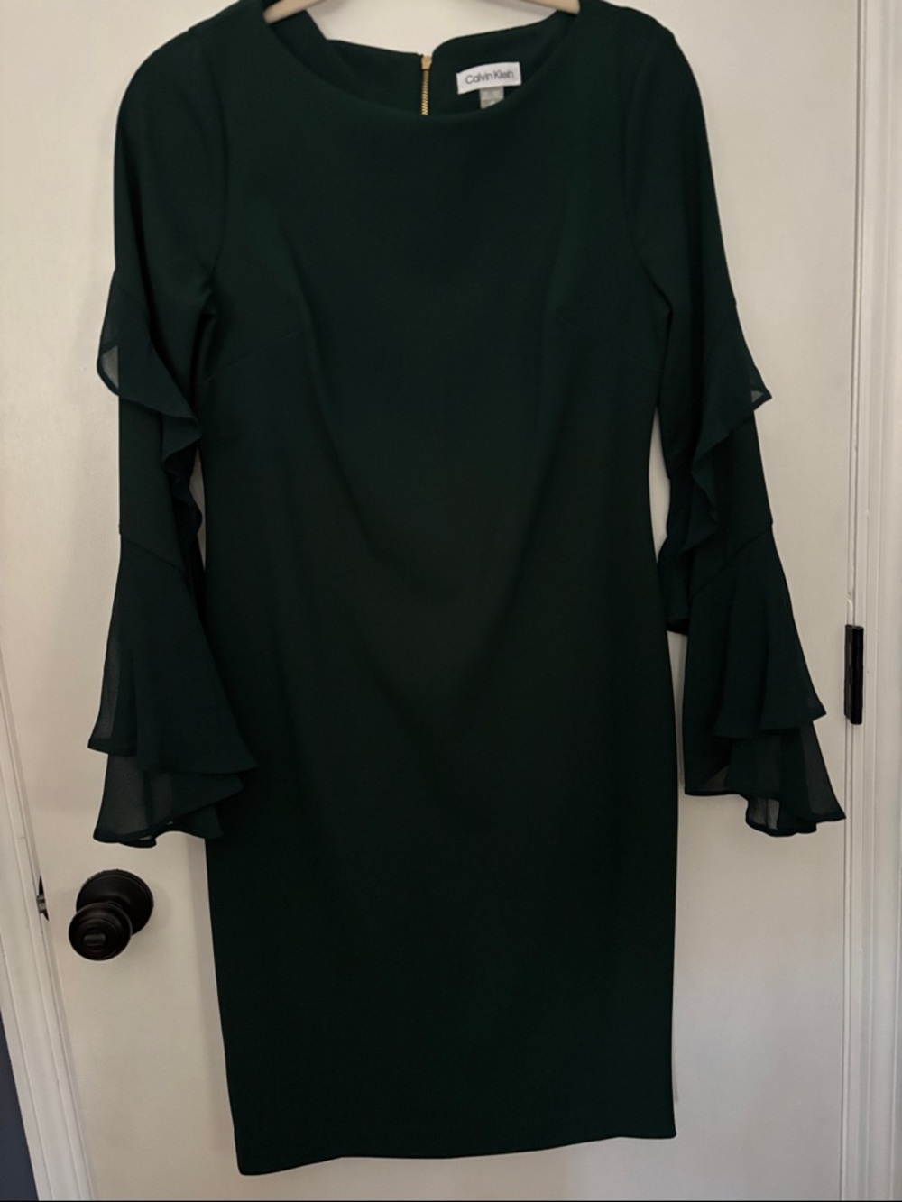 Calvin Klein Forest Green Ruffle-Sleeve Sheath Dress